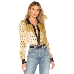 STINE GOYA‎ Yellow/Black Polka Dot Button Down Shirt